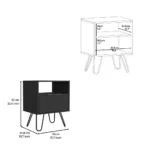 Modern single drawer nightstand with hairpin legs in black wengue finish