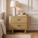 Natural oak nightstand with two drawers for under bed storage - Scandinavian style bedside table