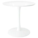White metal round dining table with glossy finish and pedestal base - Goldoma 32 inch compact dining table for two