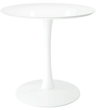 White metal round dining table with glossy finish and pedestal base - Goldoma 32 inch compact dining table for two