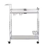 HMS 29 Luxury Silver Metal Mirrored Glass Rolling Bar Cart Dining Living Room Serving Trolley with Wine Storage Iron Material - Image 5