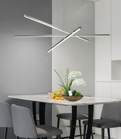 US Stock Free Shipping Dimmable Cross Linear Pendant Light 47.6 Inch Brushed Nickel 30W LED Hanging Fixture for Dining Room