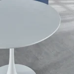White Tulip Mid-Century Round Pedestal Dining Table with MDF top and white finish - modern tulip dining table for living room
