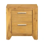 Wood nightstand with two drawers in natural brown finish for bedroom storage - Goldoma