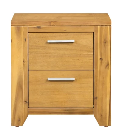 Wood nightstand with two drawers in natural brown finish for bedroom storage - Goldoma