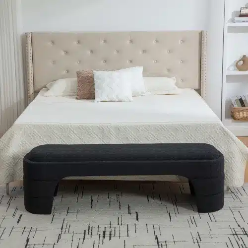 Goldoma Boucle Fabric Upholstered Armless Ottoman Foot Stool