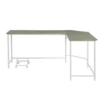 HMS 66 Gray White L-Shaped Computer Desk Modern Ergonomic PC Desk Extendable Design Wooden Plastic Cup Holder Metal