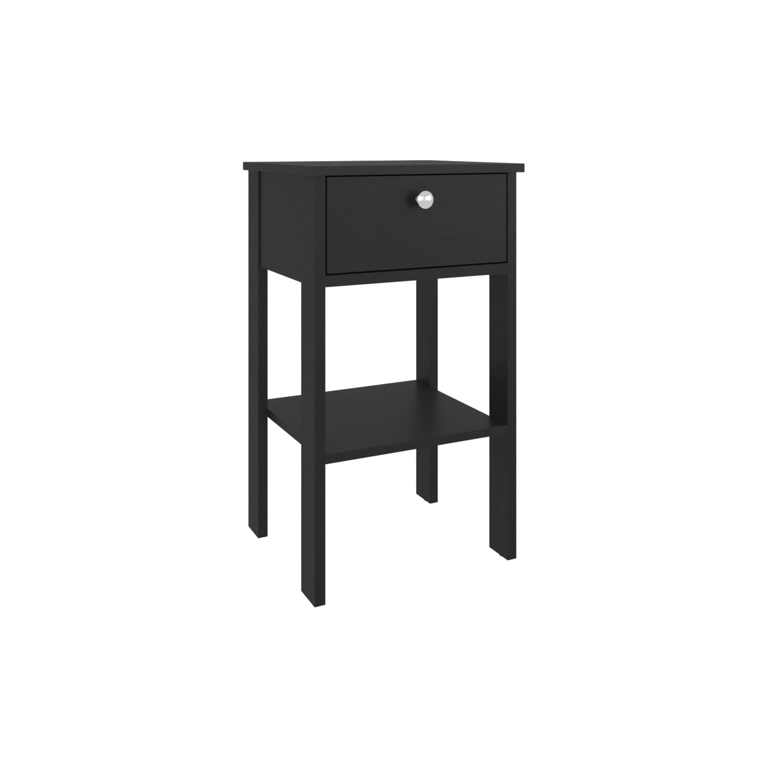 Newcastle Nightstand with One Drawer and Open Shelf – Modern Bedside Table, Black