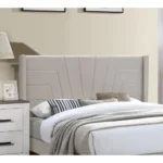 Goldoma queen upholstered platform bed with charcoal fabric headboard in modern bedroom