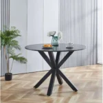 42 inch round dining table with mirrored glass top in matte black finish by Goldoma