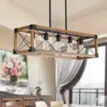 5-Light Chandelier hanging above a dining table, with warm ambient lighting from the bulbs.