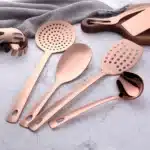 1PC Stainless Steel Non-Stick Rose Gold Kitchenware Long Soup Spoon Cooking Tools Metal Polish Mini Fork Slotted Turner