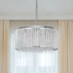 Modern Crystal Chandelier for Dining Room, 16" Round Chandeliers Adjustable Height Hanging Pendant Light Fixtures