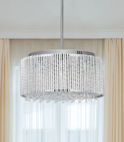 Modern Crystal Chandelier for Dining Room, 16" Round Chandeliers Adjustable Height Hanging Pendant Light Fixtures