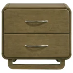 Modern 2-drawer nightstand in nutmeg wood finish with two drawers and stainless steel handles