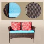 Outdoor Rattan Sofa Set with Cushion Brown – close-up detail