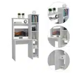 HMS 40" White Computer Desk with Shelf and Drawer Adjustable Simple Modern Office Desk Wooden and Metal Computer Table