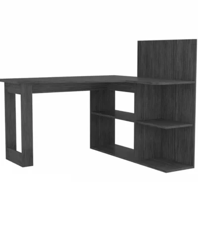 HMS 47" Gray L-Shaped Computer Desk Portable Gaming Office Desk with Shelf Drawer Foldable Feature Made From Wood for Hotels