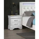 Modern white nightstand with two spacious drawers and sleek design for bedroom storage