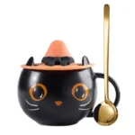 300ml Creative Cute Black Cat Cup Ceramic Coffee Mug with Handle Halloween Magic Hat Tea Milk Cup Family Couples Friend Kid