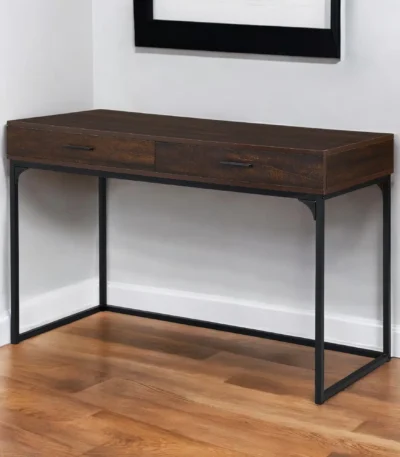 HMS 47" Brown and Black Wood and Metal Computer Desk with Two Drawers Stylish Office Furniture