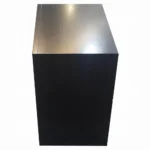 Black nightstand with two drawers and pull-out tray in modern bedroom setting - Goldoma furniture