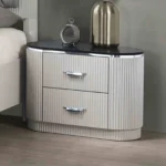 Modern 2-drawer nightstand with USB port and gold capped legs, perfect bedside storage solution