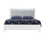Goldoma LED full bed frame with ribbed upholstery in white and light gray, featuring integrated headboard lighting in a modern bedroom setting