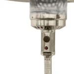 Side view of the Goldoma HMS 48000 propane heater on a grassy lawn, near a camping tent