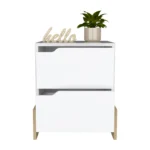 Luss nightstand with two drawers in white gloss finish - minimalist bedside table for bedroom storage