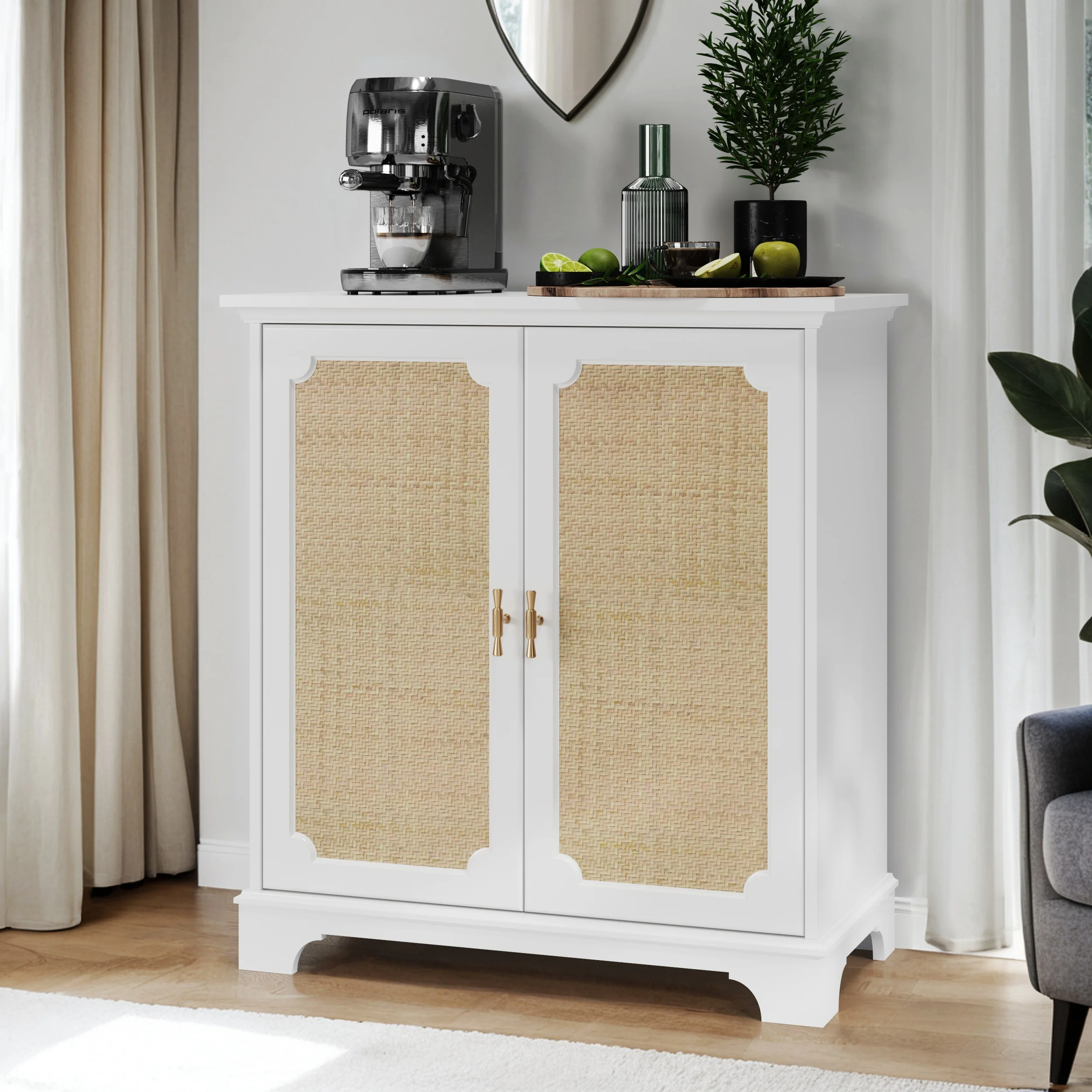 H8c214de6194145b2ae73602ff3eb0979C.webp Modern Sideboard Buffet Cabinet with Rattan Decorated Doors Eco-Friendly Kitchen & Dining Storage - Image 1