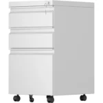 3 Drawer Mobile File Cabinet Fully Assembled White FCJ Metal Filing Cabinet for Office Home A4 Legal Letter Size Lock