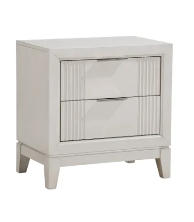 Goldoma antique white nightstand with two drawers and reeded fronts - modern bedroom furniture