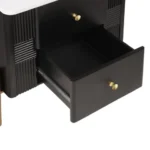 Modern wooden bedside table with two drawers in a bedroom setting - Goldoma nightstand