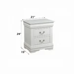 Traditional White 2-Drawer Nightstand with drawers open showing wooden bedroom furniture