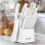 White 15 Pieces Carbon Steel Kitchen Knife Set with Knife Holder Inner Sharpener Kitchen Scissors