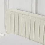 Modern upholstered queen bed frame with chenille fabric pleated headboard in neutral color - Goldoma queen bed frame