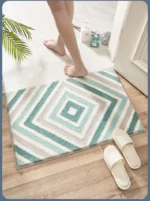 Simple Geometric Bathroom Non-slip Mat Microfiber Flocking Bath Mat Thick Plush Bathroom Rug Absorbent Non-slip Foot Mat