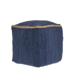 Goldoma foldable cube pouf ottoman in gray cotton with natural jute braid, placed in a living room as a footrest