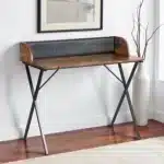 HMS 39" Brown and Black X-Shape Computer Desk Wood and Metal Office Desk