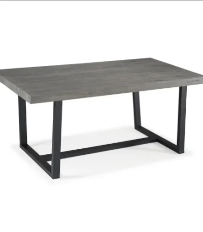 Goldoma distressed wood dining table – solid pine grey finish with metal legs, 72x36 inches, rustic farmhouse style