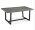 Goldoma distressed wood dining table in grey with metal legs in a modern farmhouse dining room