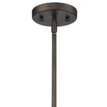 Side view of the hanging light suspended from a ceiling, showing the bronze chain and canopy.