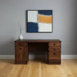 HMS 59 Walnut Wood Pedestal Computer Desk with Durable Metal Four Drawers – side view