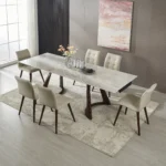 Goldoma retractable expandable dining table set for 6 with sintered stone top and dark walnut finish