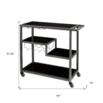 HMS Luxury Black Gray Glass Rolling Bar Cart Dining/Terrace Serving Trolley Wine Storage for Living Room Restaurant Metal Wood - Image 6