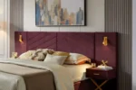 Goldoma velvet storage bed with channel tufted wingback headboard in blue, showing under-bed storage and wooden slats