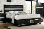 Modern king bed with storage drawers and adjustable panel headboard in bedroom