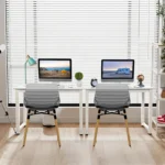 White Desktop + White Pipe Frame P2 Particleboard with Triamine Steel Feet 110cm Computer Desk – styled in a modern Office