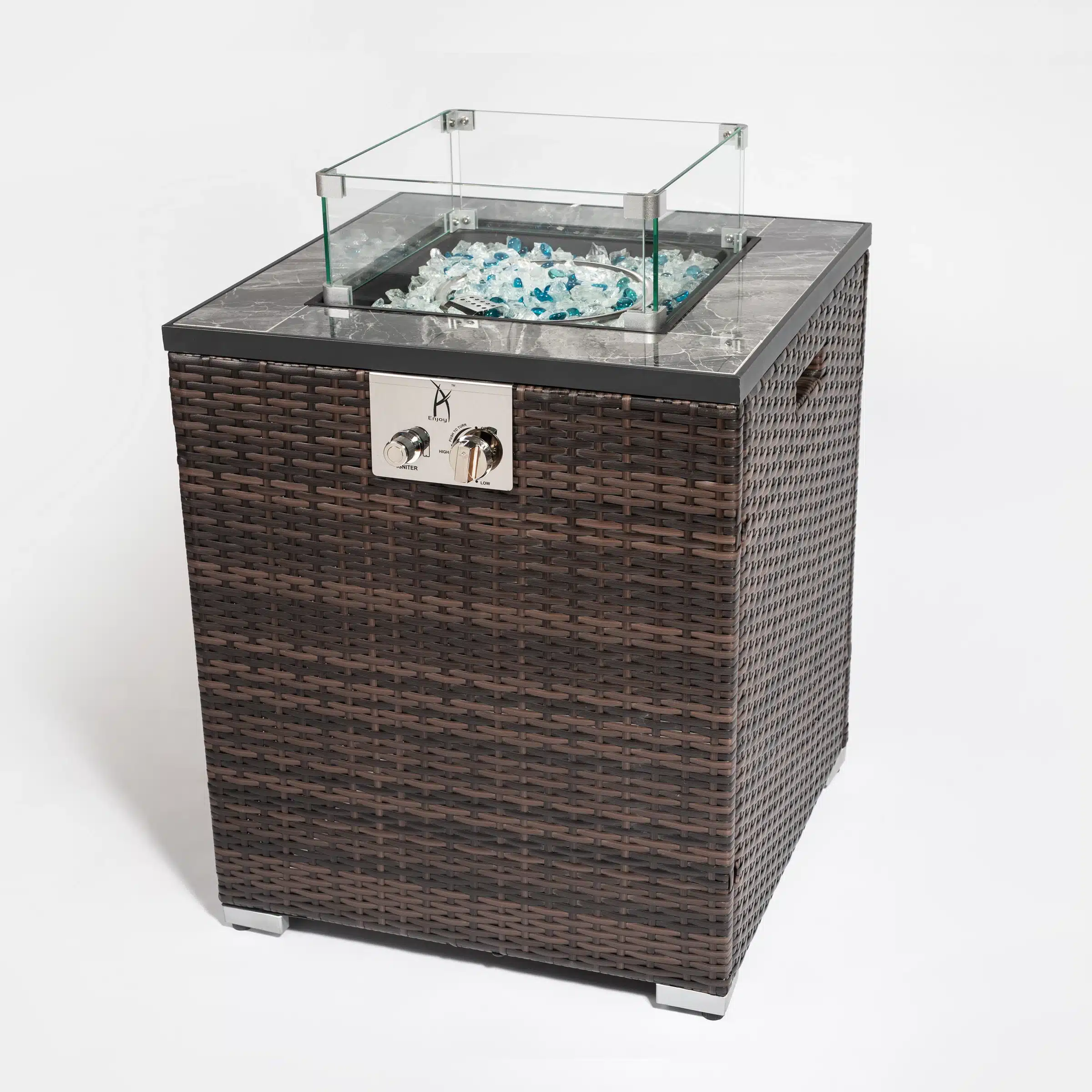 28inch Outdoor Propane Fire Pit Column with Glass Wind Guard
